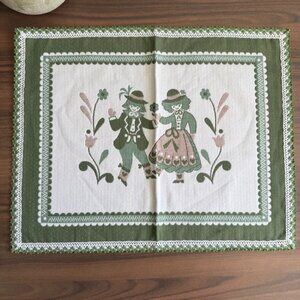 Vtg Haller Textilewerke Halltex German Placemat Folk Art Couple Green On White S